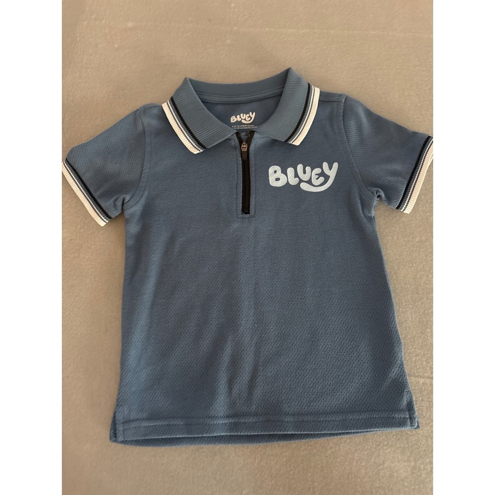 Bluey Toddler Boys Blue Quarter Zip Polo Shirt Size 3T Short Sleeve Logo Top